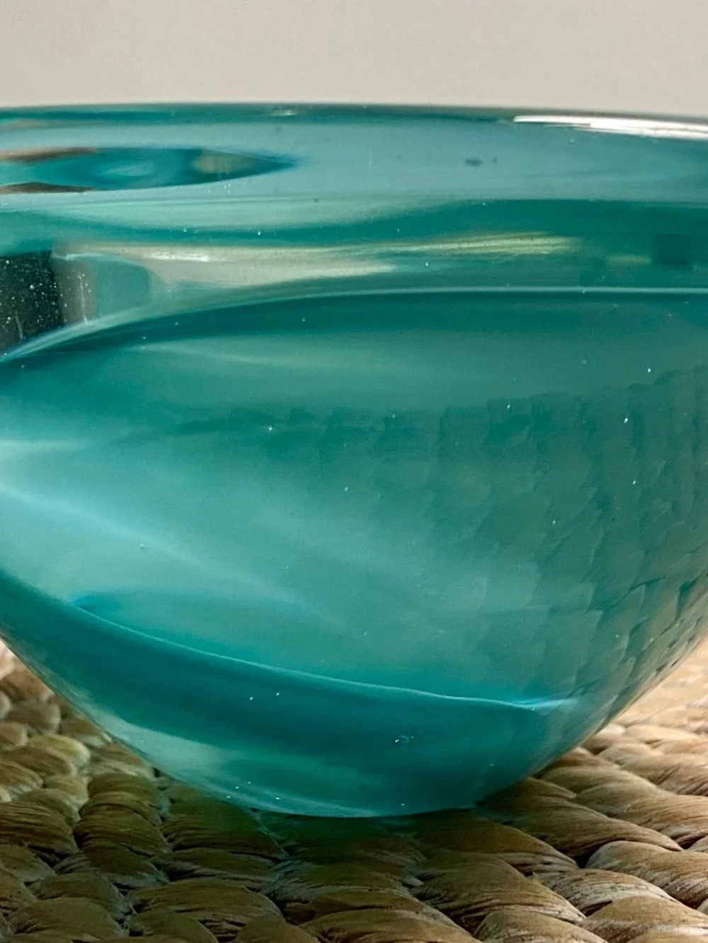 Vintage Kosta Boda Glass Atoll Anna Ehrner Aqua Green Swirl Votive Candle Holder